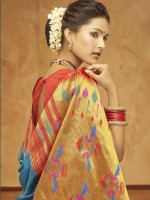 Ocean Blue Soft Silk Paithani Print Saree